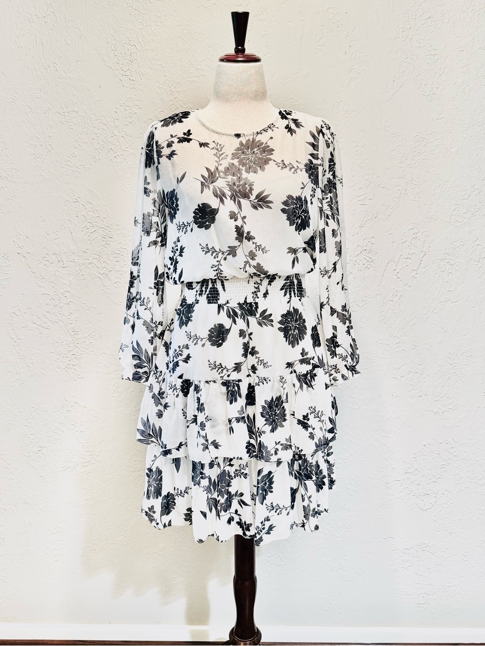 Eliza J Black & White Floral Tiered Dress